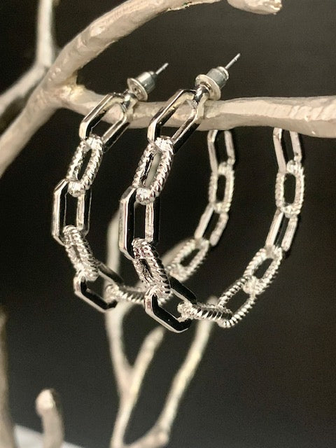 Chain Link Silver Hoop