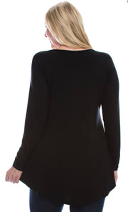 Long Sleeve V Neck with Studded Rhinestones in Black