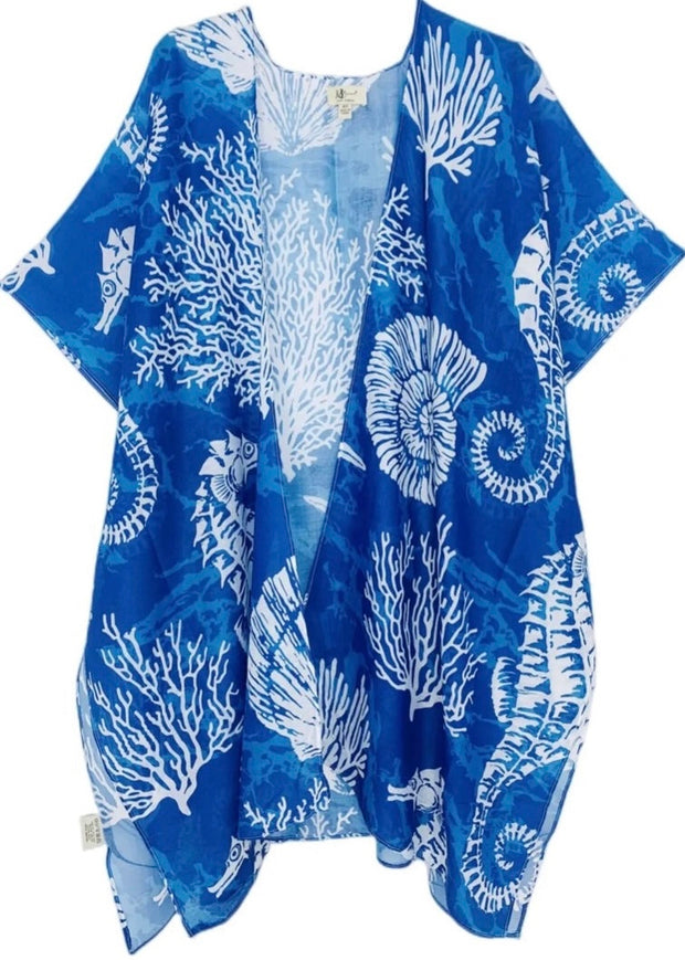 Blue Seahorse Coral Kimono