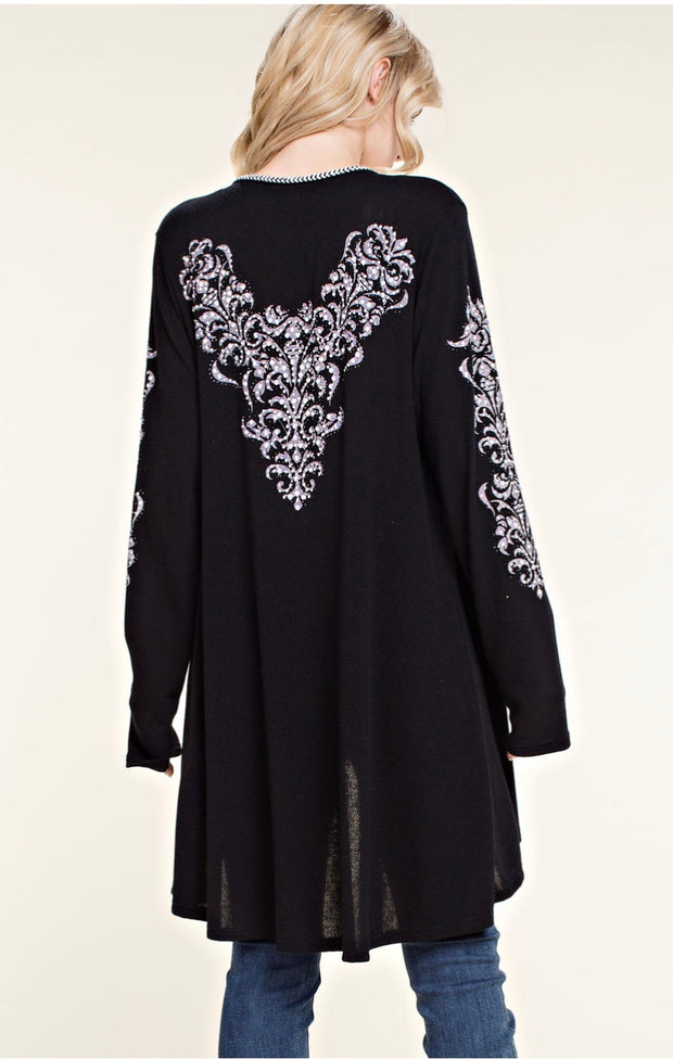 Knit Cardigan with Stonework in Black