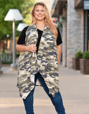 Brushed Knit Camouflage Long Duster Vest