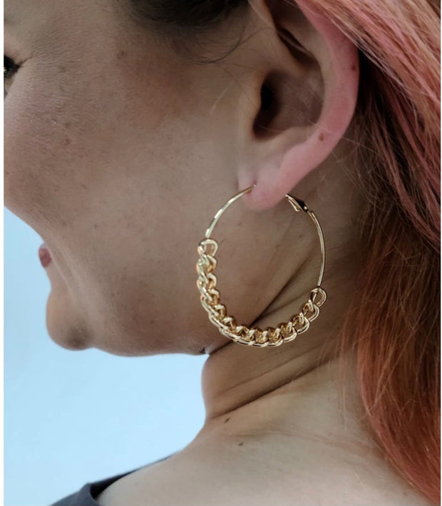 Chain Hoop Gold Earrings