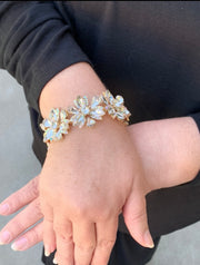 Clear Crystal Floral Bracelet in Gold