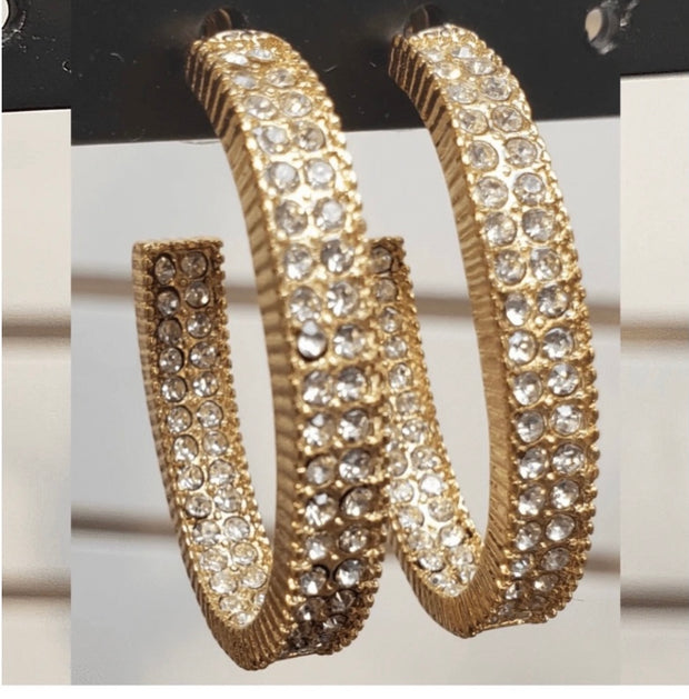 Double Pave Inverted Hoop Earrings in Gold