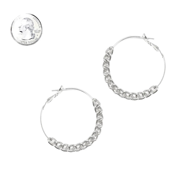 Chain Hoop Silver Earrings