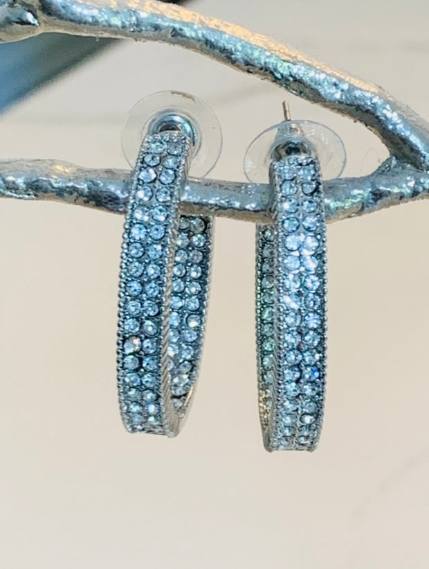 Double Pave Inverted Hoop Earrings In Silver