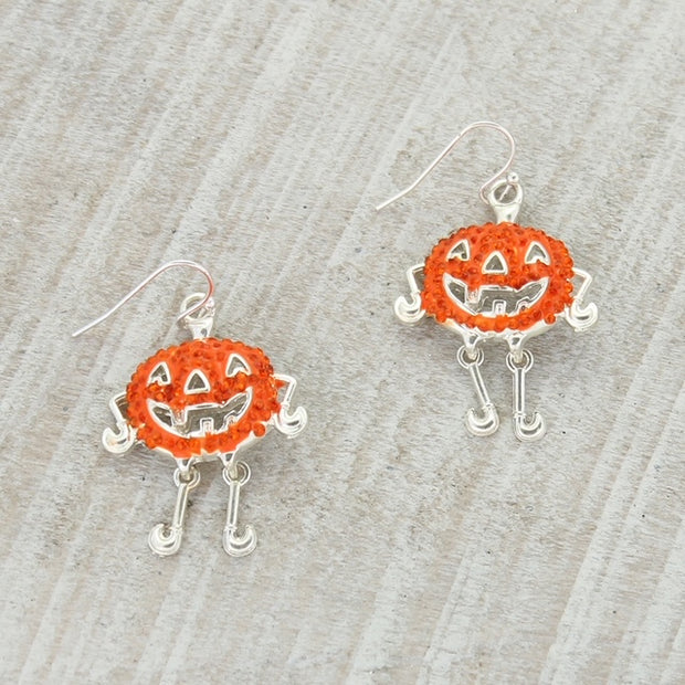 Crystal Jack O'Lantern Face Earrings