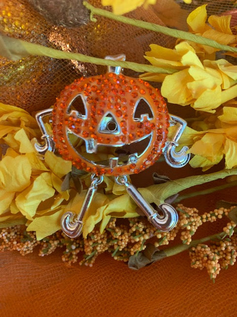 Crystal Jack O'Lantern Face Dangler Pin/Pendant