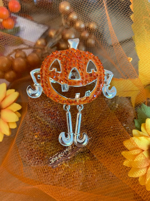 Crystal Jack O'Lantern Face Dangler Pin/Pendant
