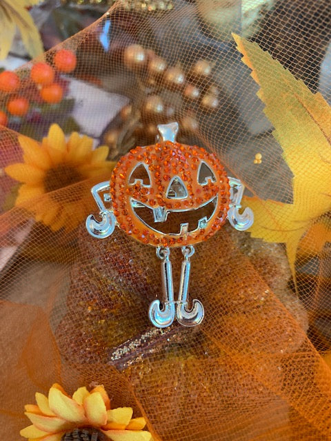 Crystal Jack O'Lantern Face Dangler Pin/Pendant