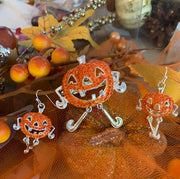 Crystal Jack O'Lantern Face Dangler Pin/Pendant