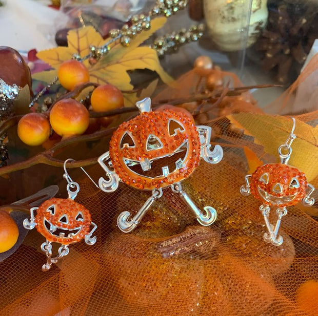 Crystal Jack O'Lantern Face Dangler Pin/Pendant