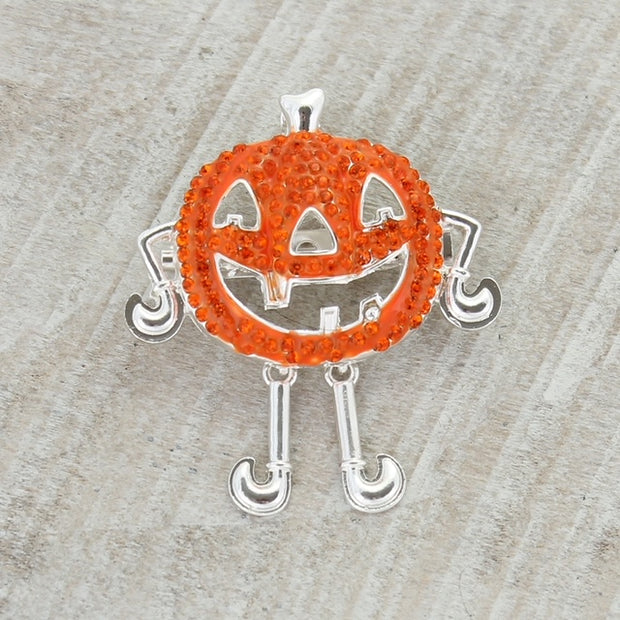 Crystal Jack O'Lantern Face Dangler Pin/Pendant