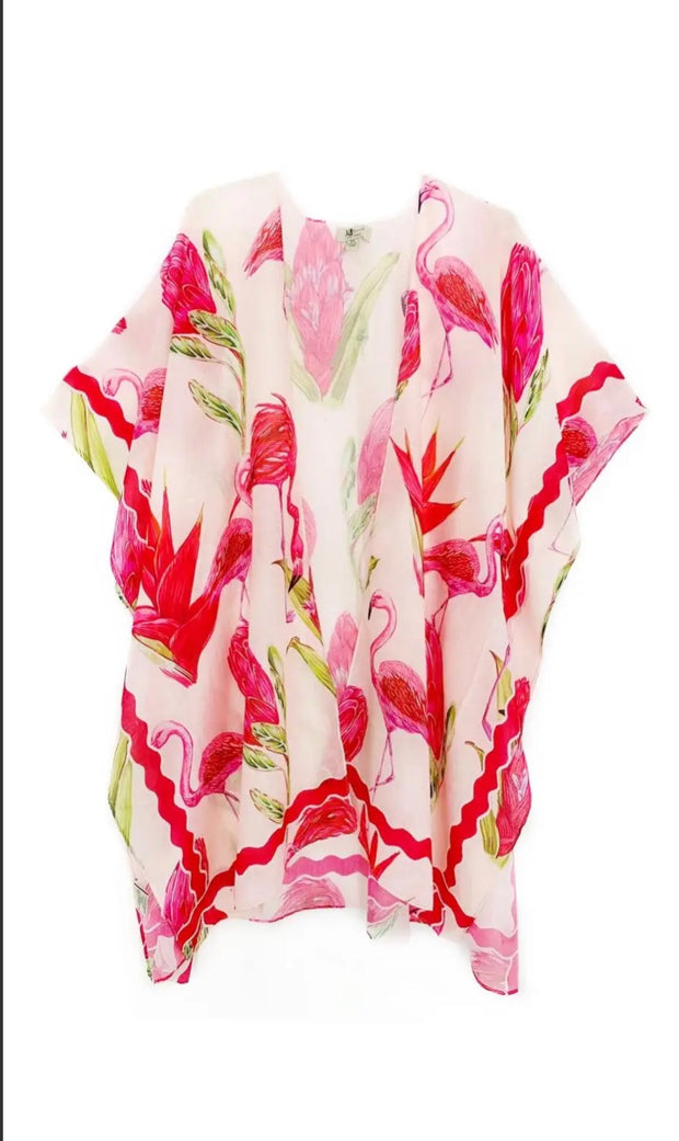 Pink-Fuchsia Flamingo & Pitaya Border Accent Kimono