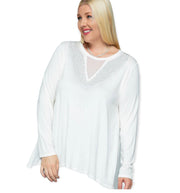 Long Sleeve V Neck with Sparkles in Off White