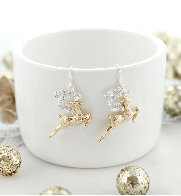 Gold and Silver Reindeer Earrings