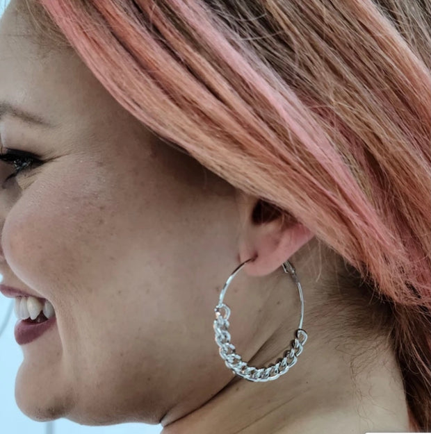 Chain Hoop Silver Earrings