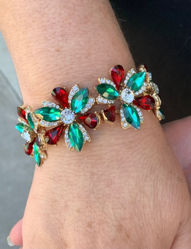 Holiday Floral Red and Green Bracelet