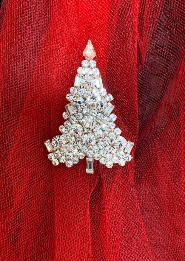 Silver and Crystal Christmas Tree Pinn